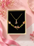 Pink & White tulip Floral pandent & Bracelet Set Gold Plated Jewellery