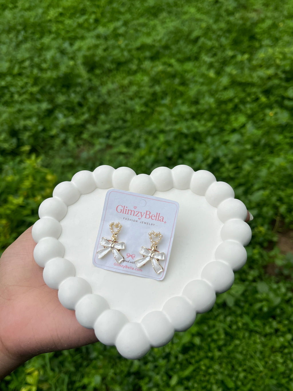 Pearl Bow Charm Drop Earrings