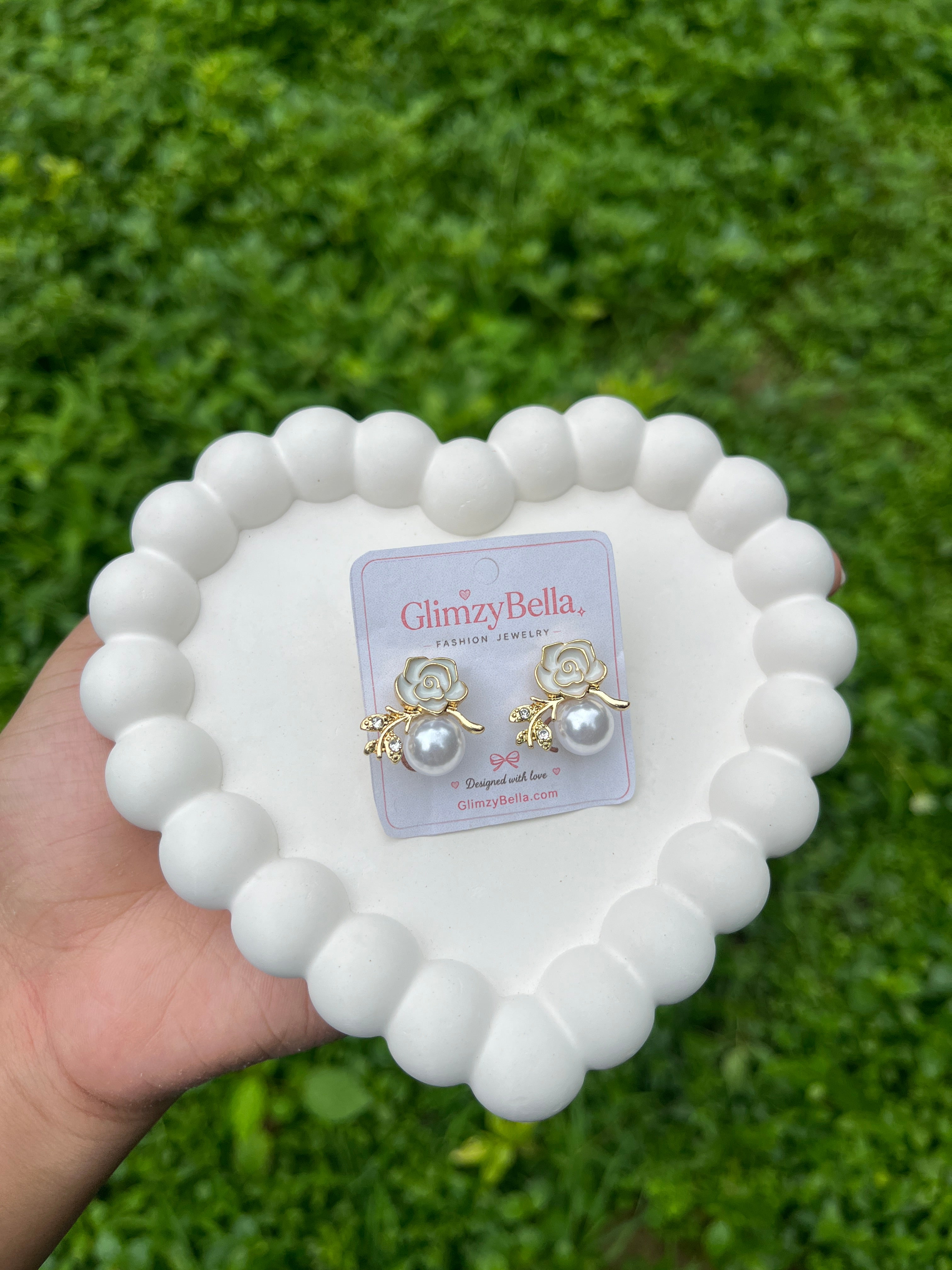 Pearl Rose Bloom Stud Earrings