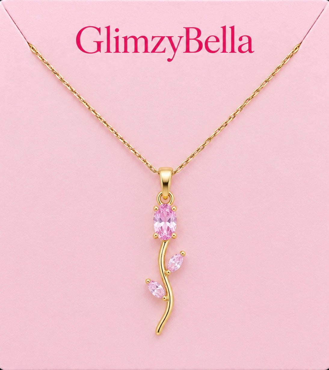 Pink Tulip Pendant Necklace for Women Gold Plated Pink Crystal Flower Necklace Trendy Fashion Jewellery
