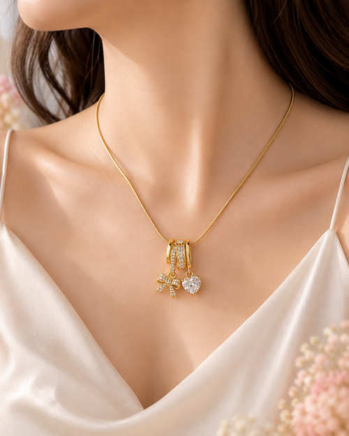 Bow & Heart Charm Necklace