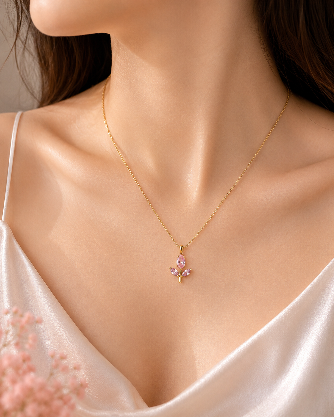 Pink Tulip Flower Necklace