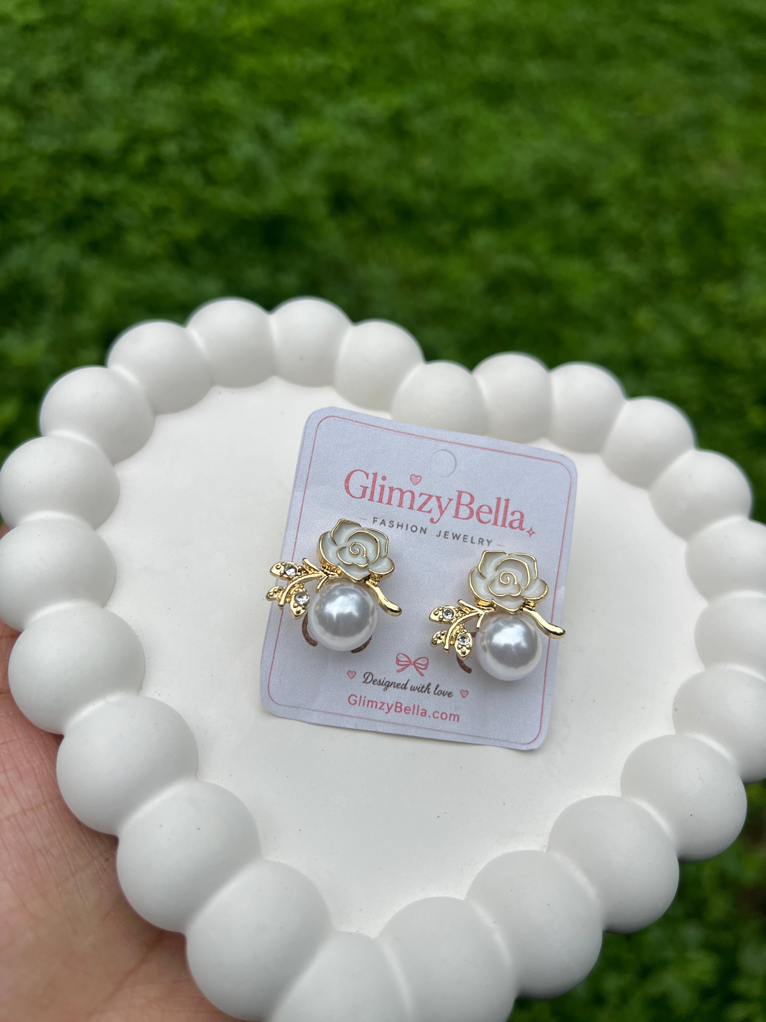 Pearl Rose Bloom Stud Earrings