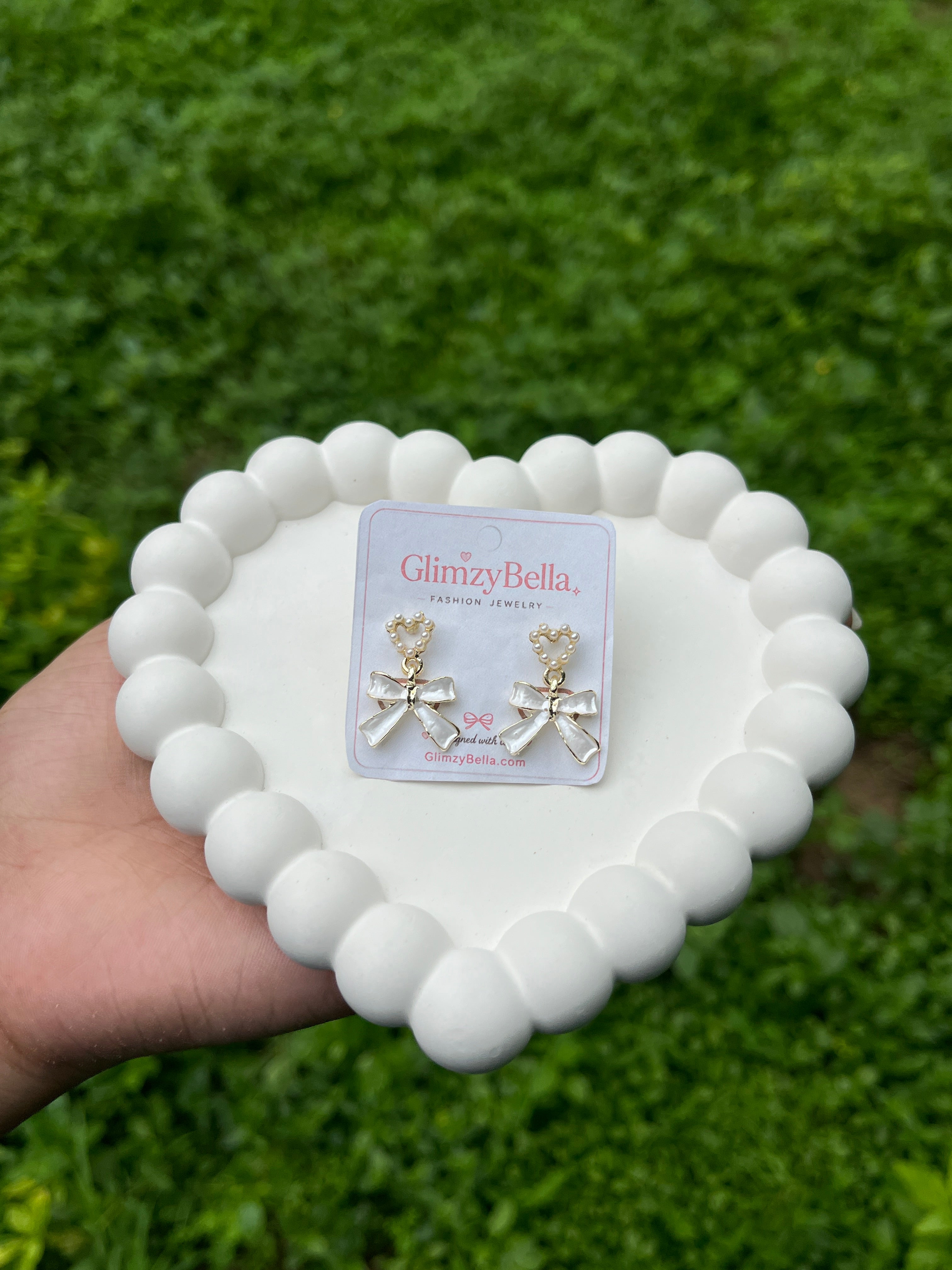 Pearl Bow Charm Drop Earrings
