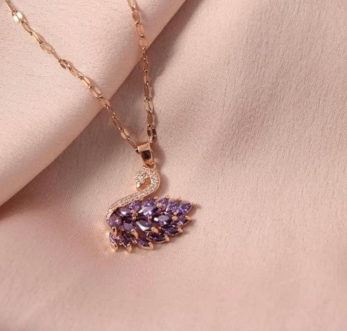 Purple Swan Pendant Necklace