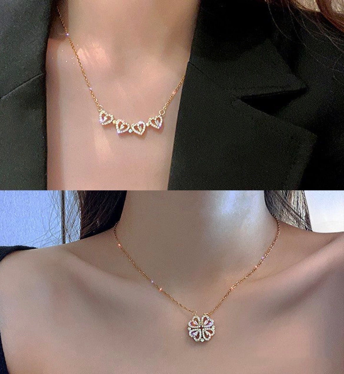 2 in 1 Magnetic Heart Necklace for Women | Detachable Heart Pendant Gold Plated Fashion Jewellery