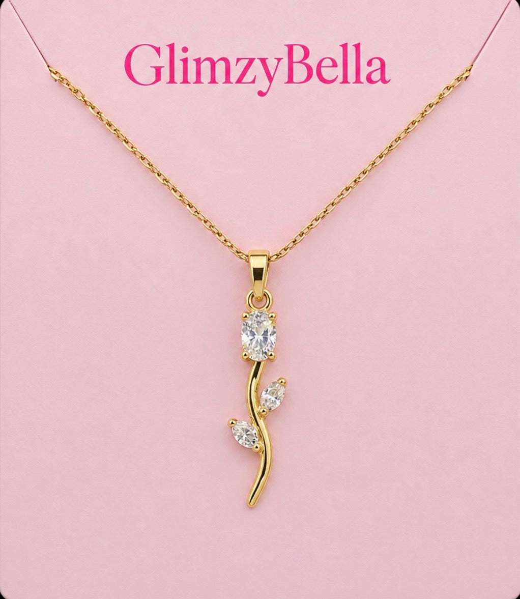 Tulip Pendant Necklace for Women | Gold Plated Pink Crystal Flower Necklace | Trendy Fashion Jewellery