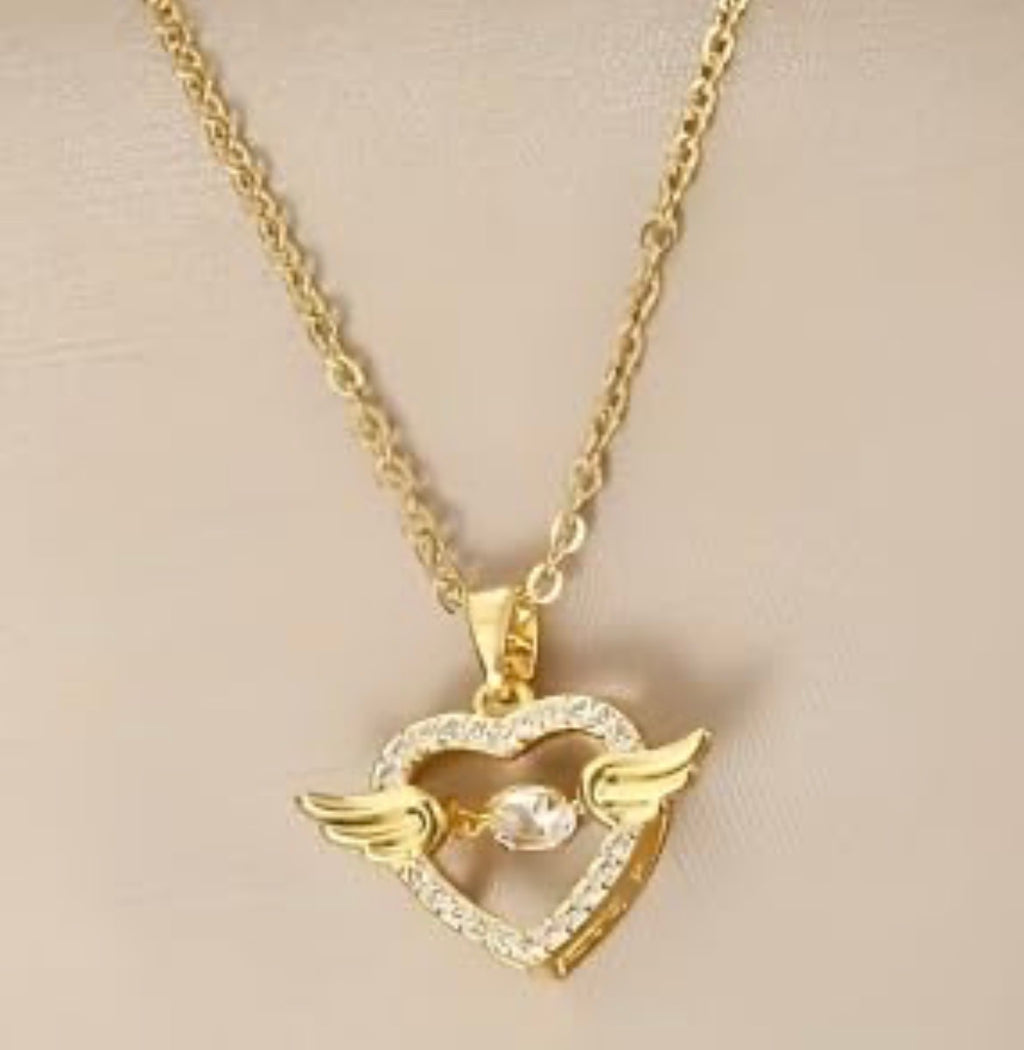 Angel Heart Pendant for Women | Gold Plated Crystal Wing Heart Fashion Jewellery
