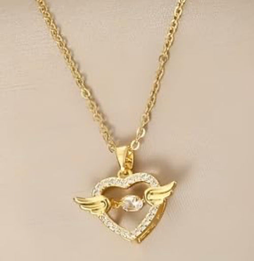 Angel Heart Pendant for Women | Gold Plated Crystal Wing Heart Fashion Jewellery