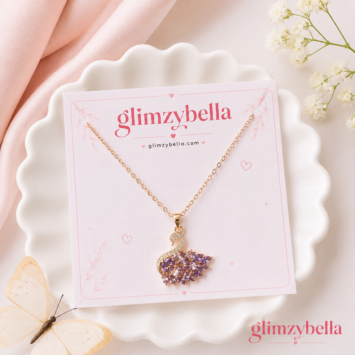 Purple Swan Pendant Necklace