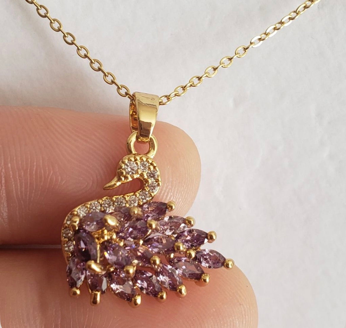 Purple Swan Pendant Necklace