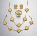 Clover Gold Plated Jewellery Set for Women | Trendy Clover Necklace Bracelet & Ring Set
