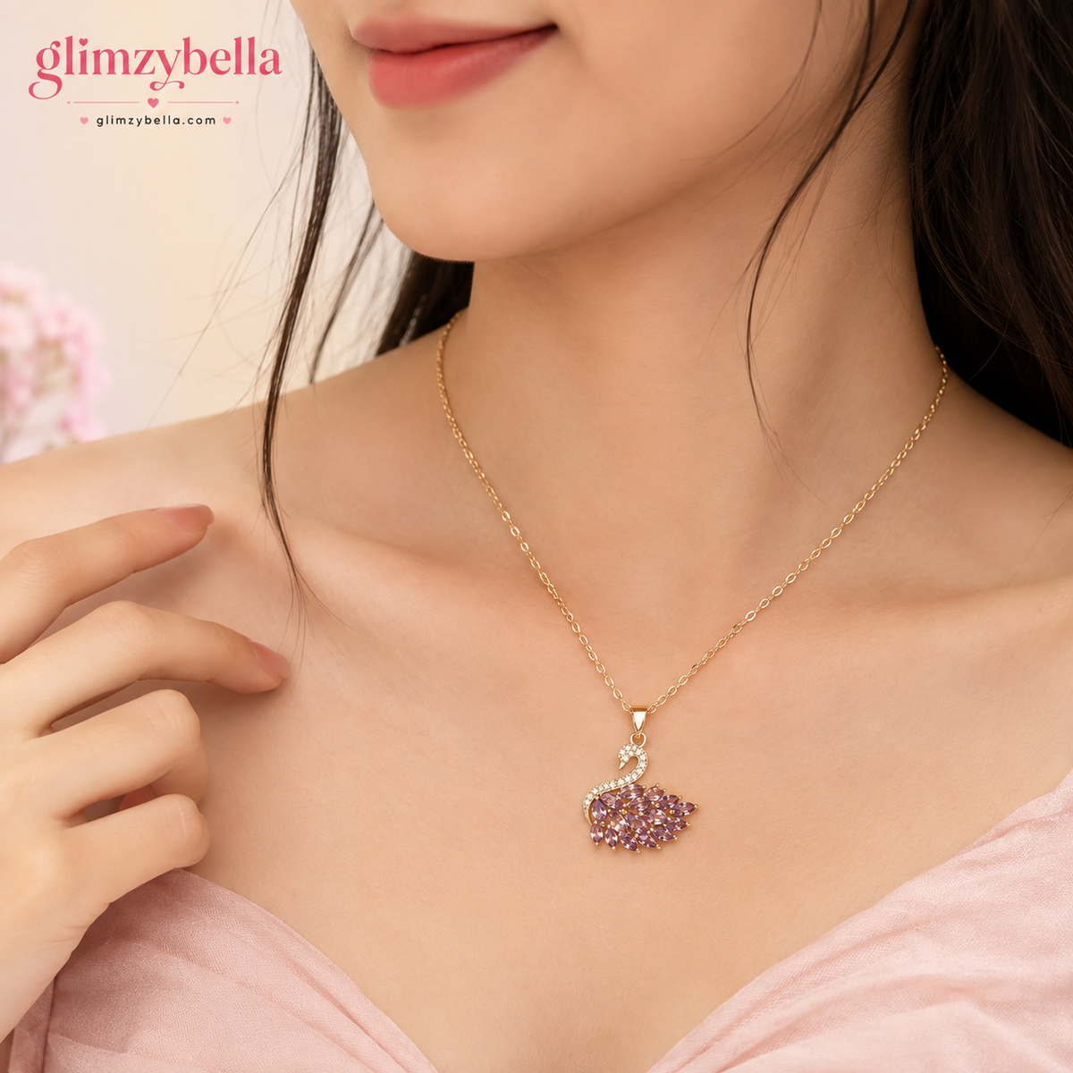 Purple Swan Pendant Necklace