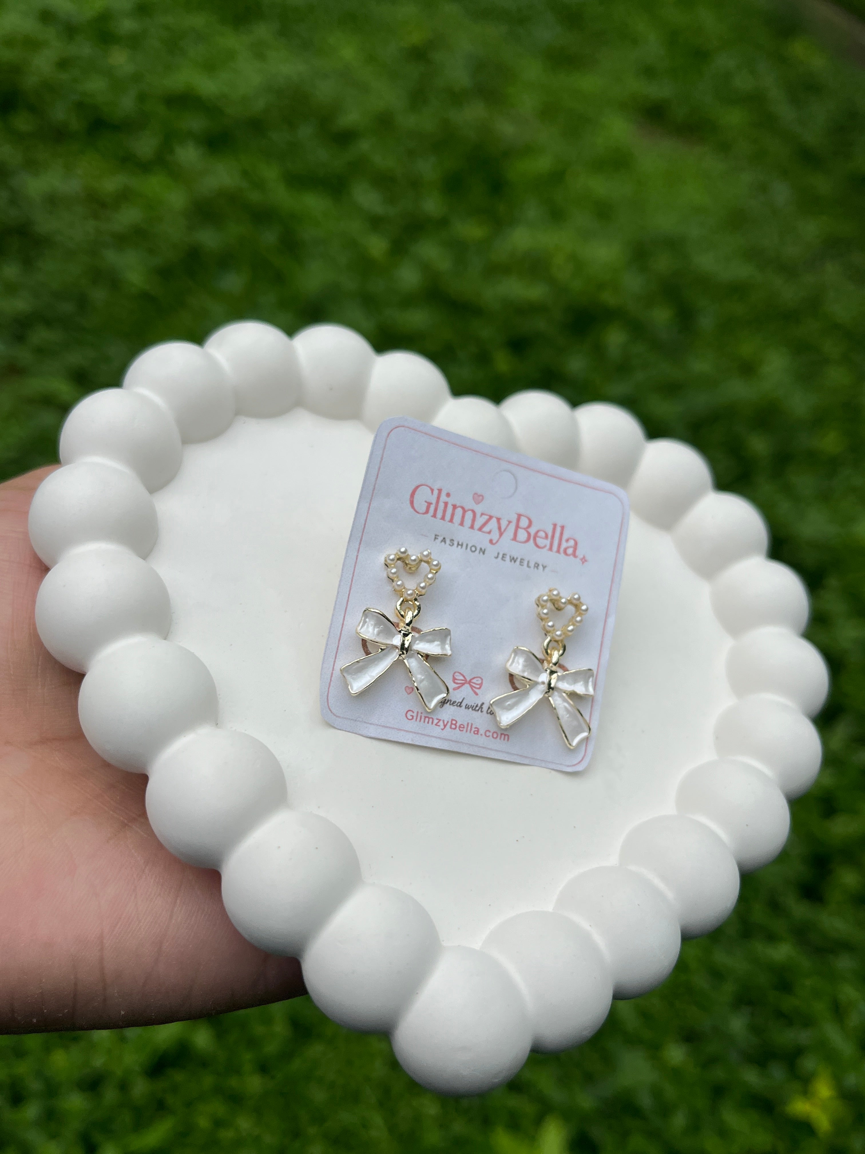Pearl Bow Charm Drop Earrings