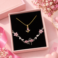 Pink tulip Necklace & Silver Bracelet Set