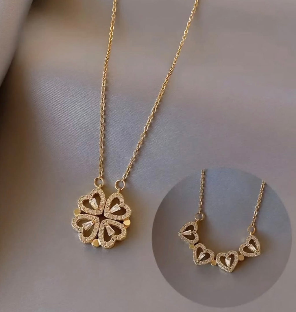 2 in 1 Magnetic Heart Necklace for Women | Detachable Heart Pendant Gold Plated Fashion Jewellery