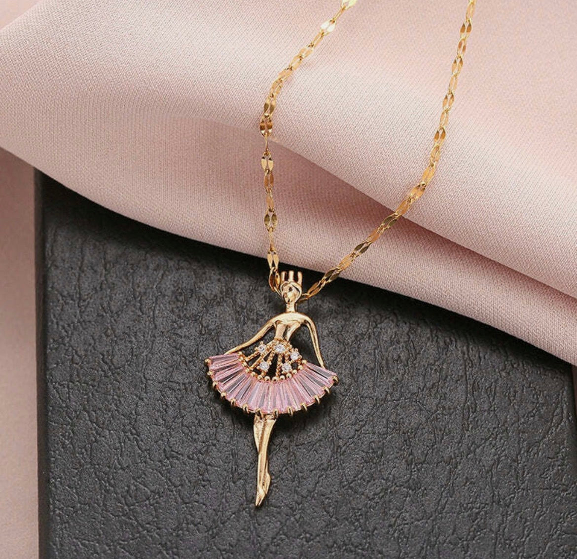 Ballerina Pendant Necklace for Women | Pink Crystal Dancer Pendant Gold Plated Fashion Jewellery