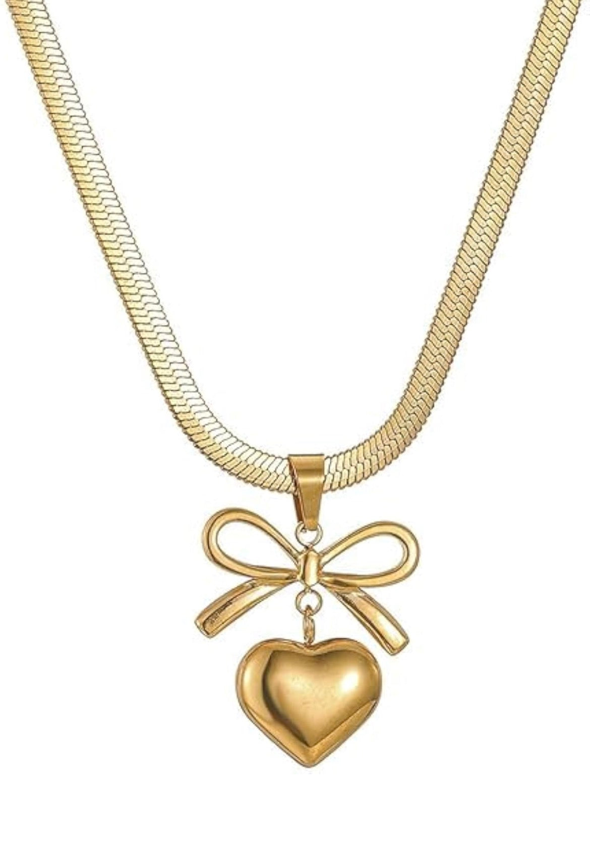 Golden Bow Heart Pendant Necklace for Women Trendy Gold-Plated Necklace