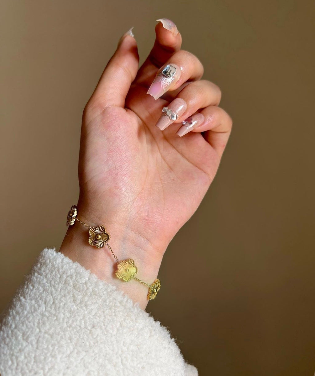 Crystal Cuff & Floral Charm Bracelet Combo