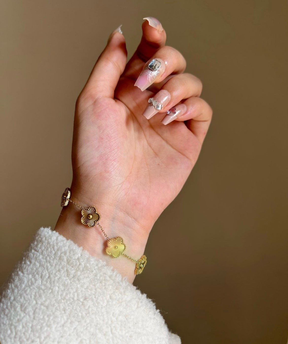 Crystal Cuff & Floral Charm Bracelet Combo
