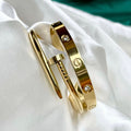 Luxury Gold Plated Nail & Crystal Bracelet Set