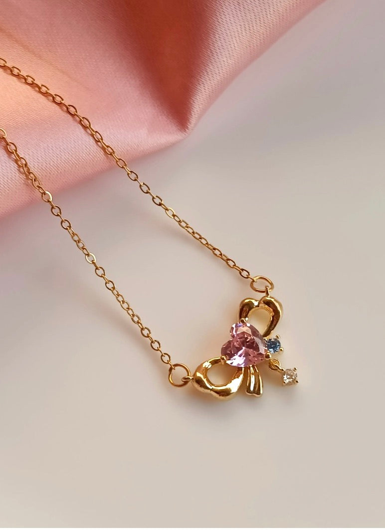 Pink Heart Bow Pendant