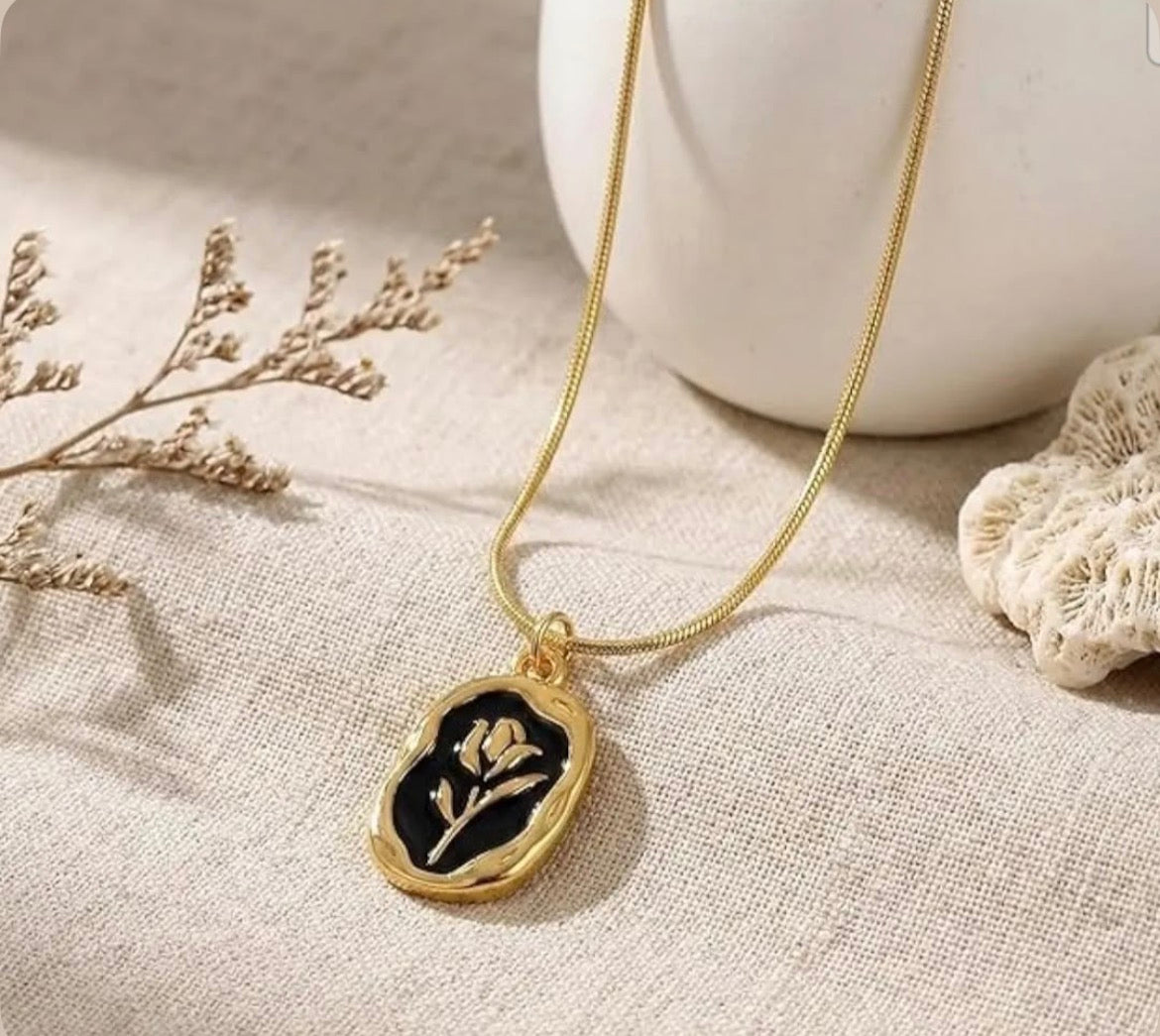Midnight Rose Gold Pendant Necklace for Women | Elegant Floral Pendant