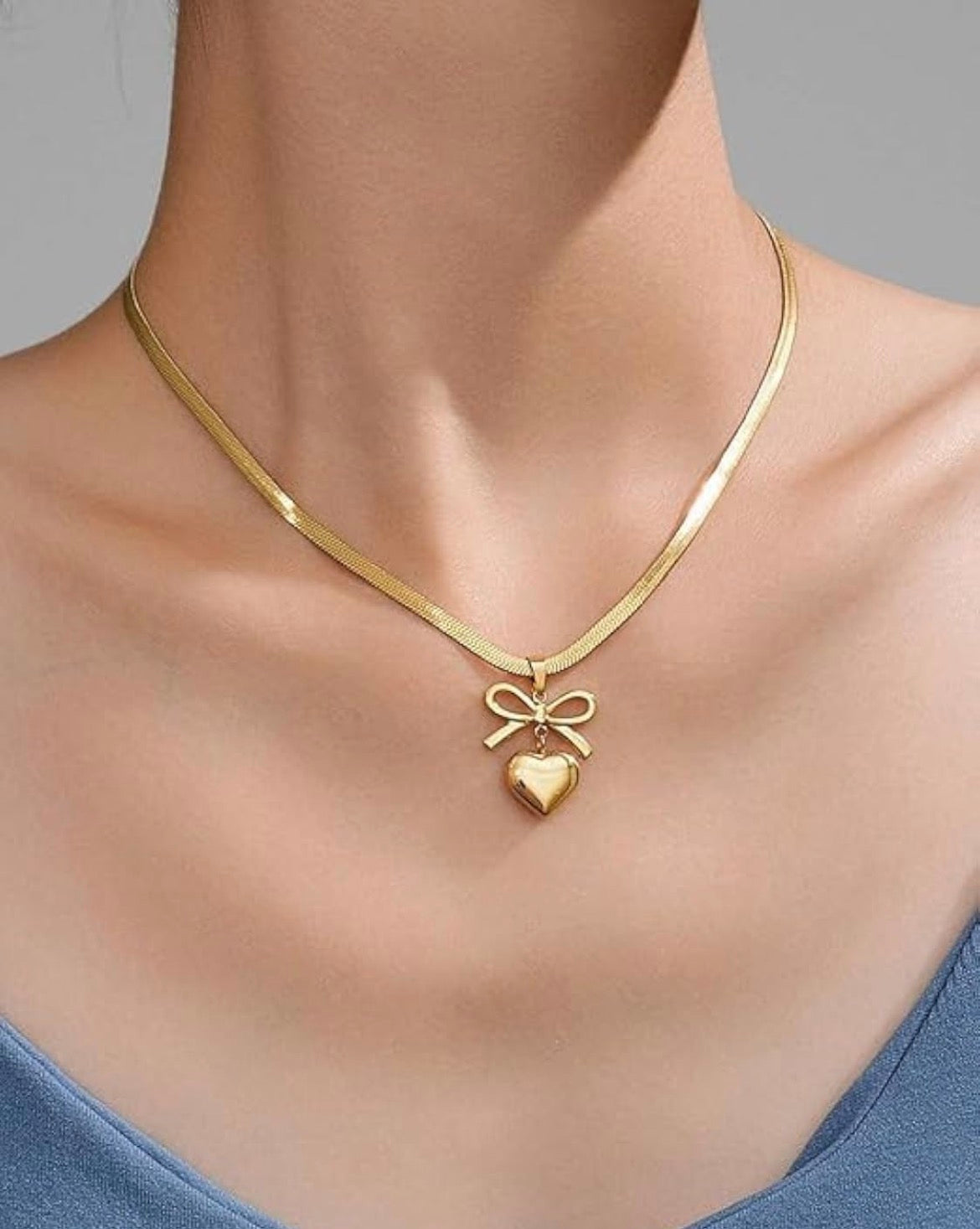 Golden Bow Heart Pendant Necklace for Women Trendy Gold-Plated Necklace