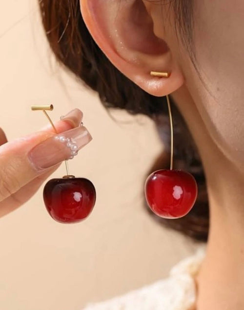 Cherry Stud Earrings for Women | Cute Korean Style Daily Wear