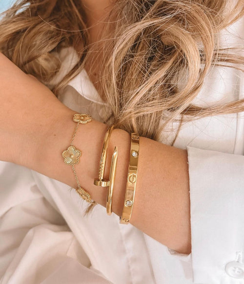 Crystal Cuff & Floral Charm Bracelet Combo