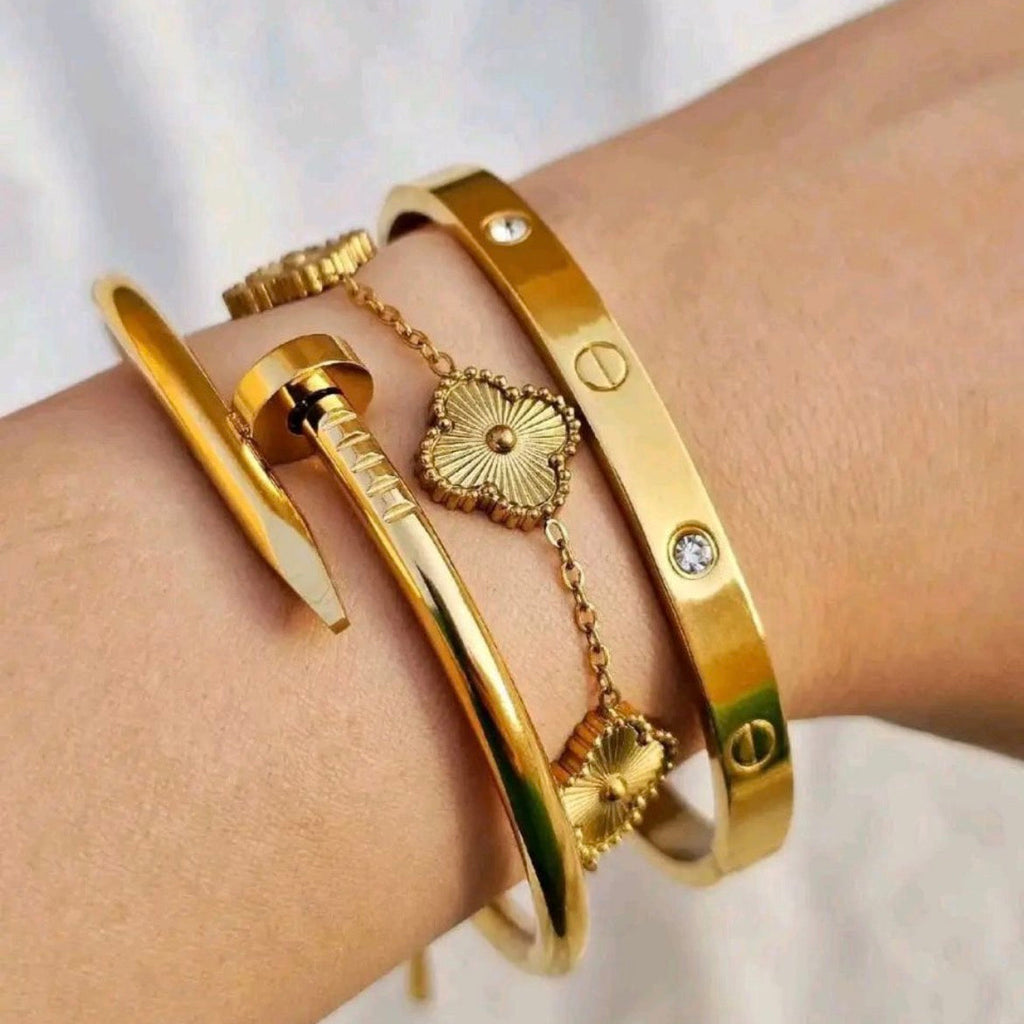 Crystal Cuff & Floral Charm Bracelet Combo