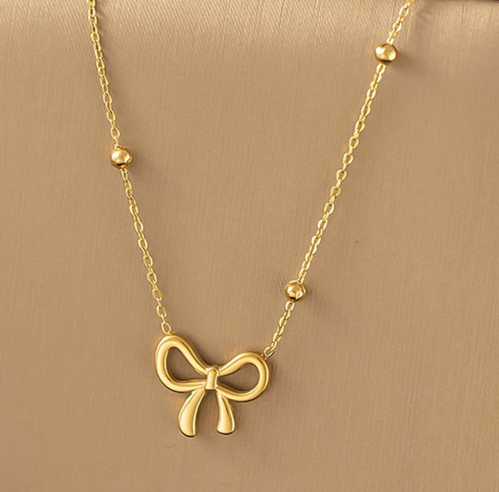 Golden Bow Charm Necklace