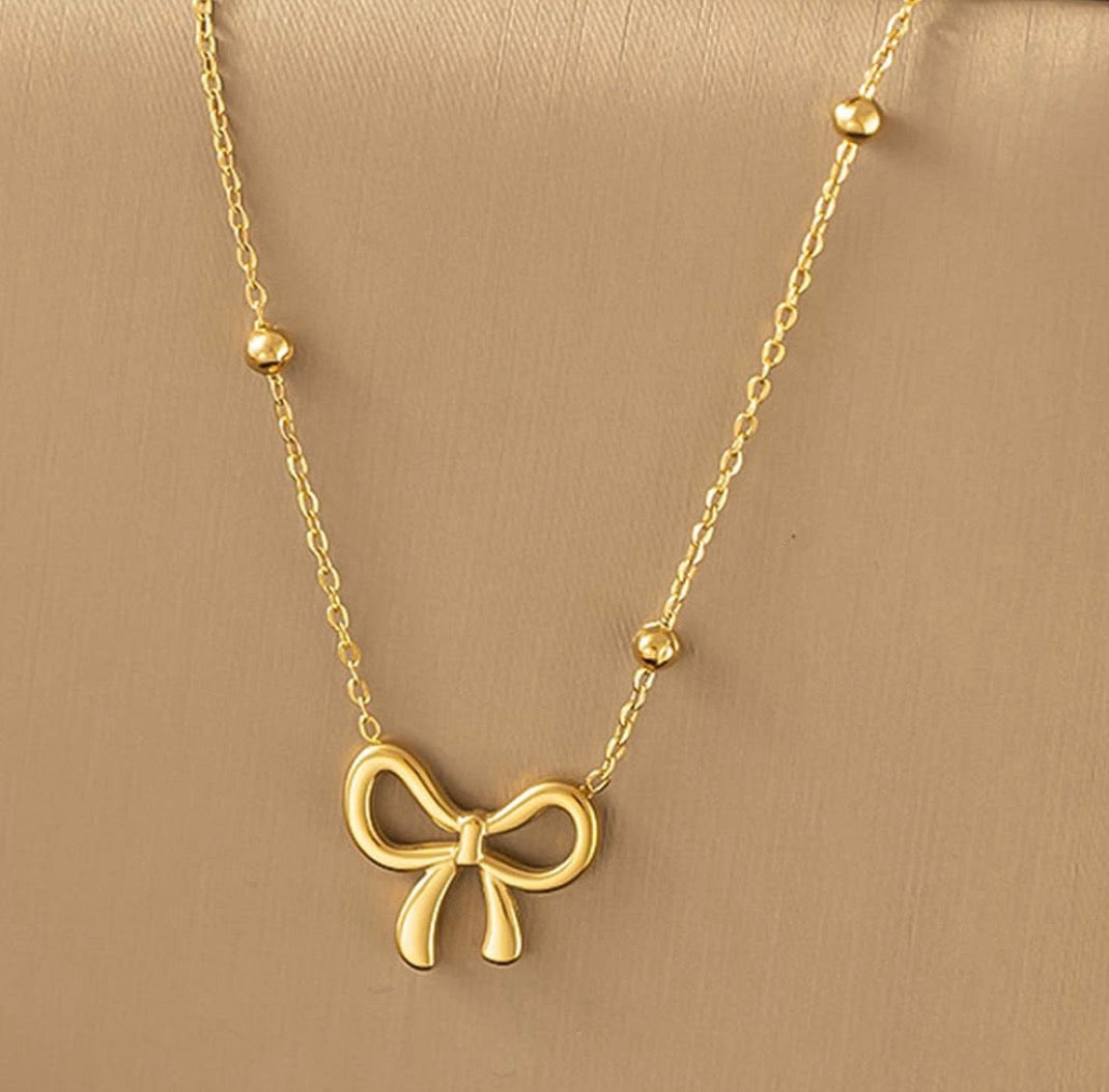 Golden Bow Charm Necklace