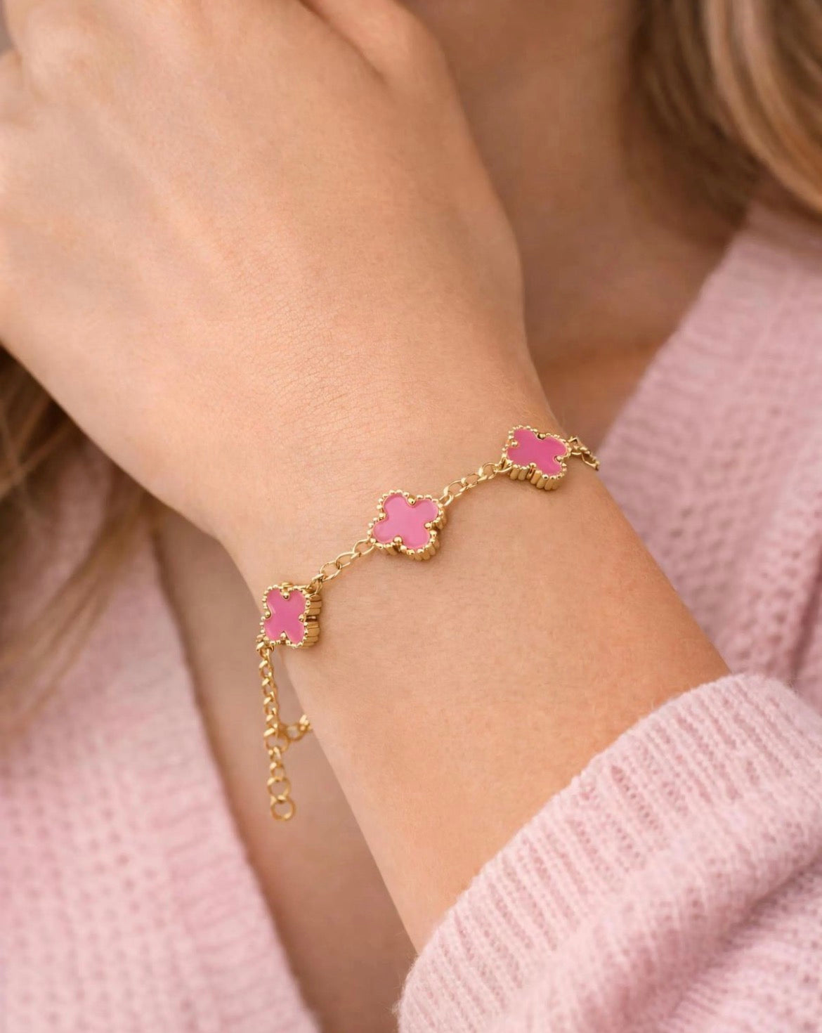 Pink Clover Charm Bracelet