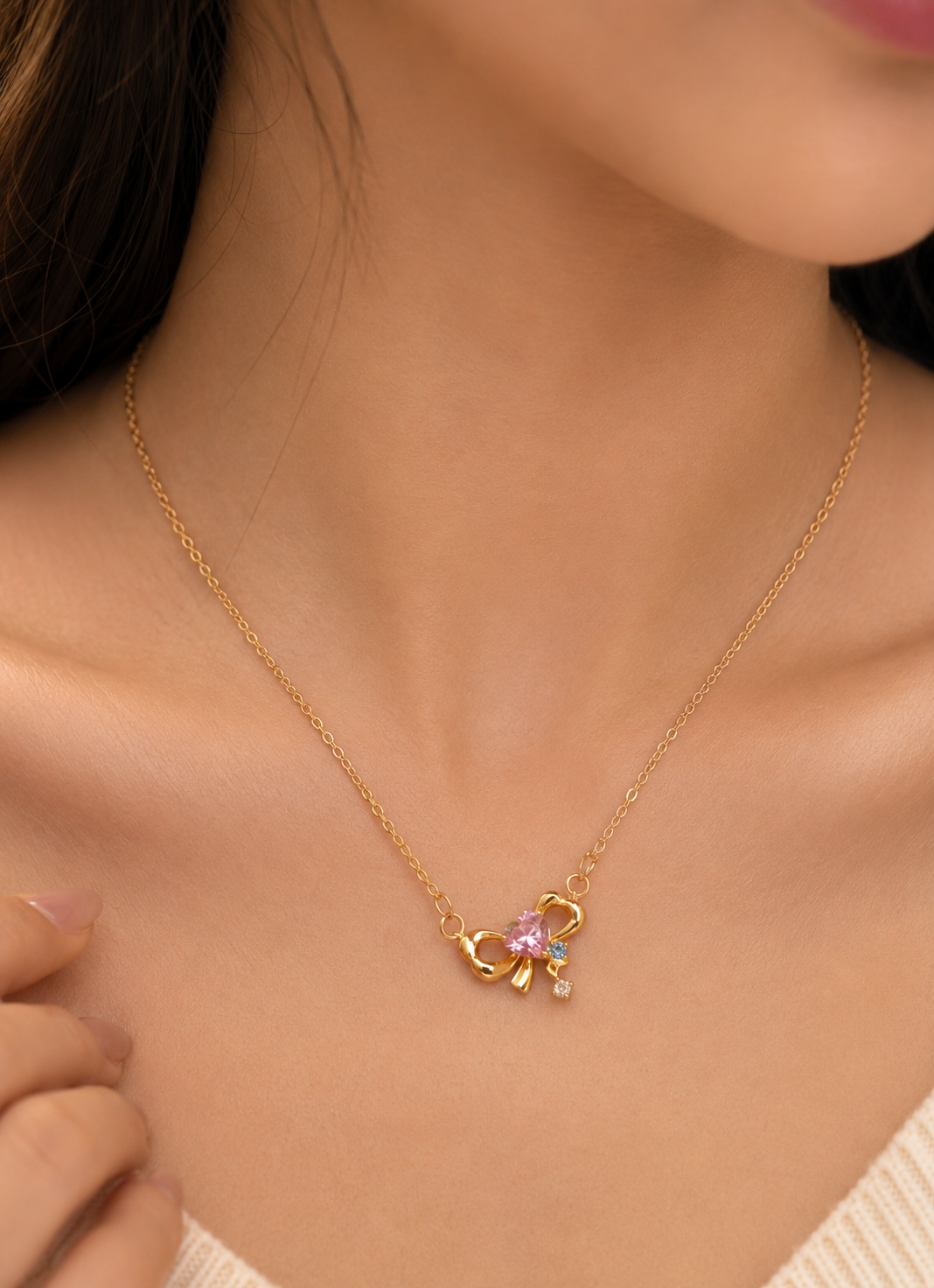 Pink Heart Bow Pendant