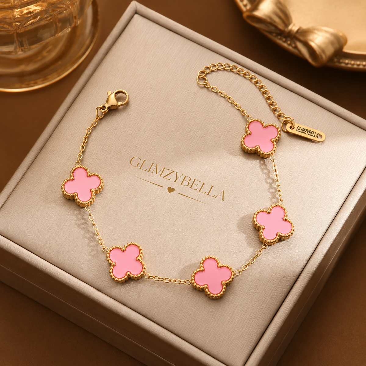 Pink Clover Charm Bracelet