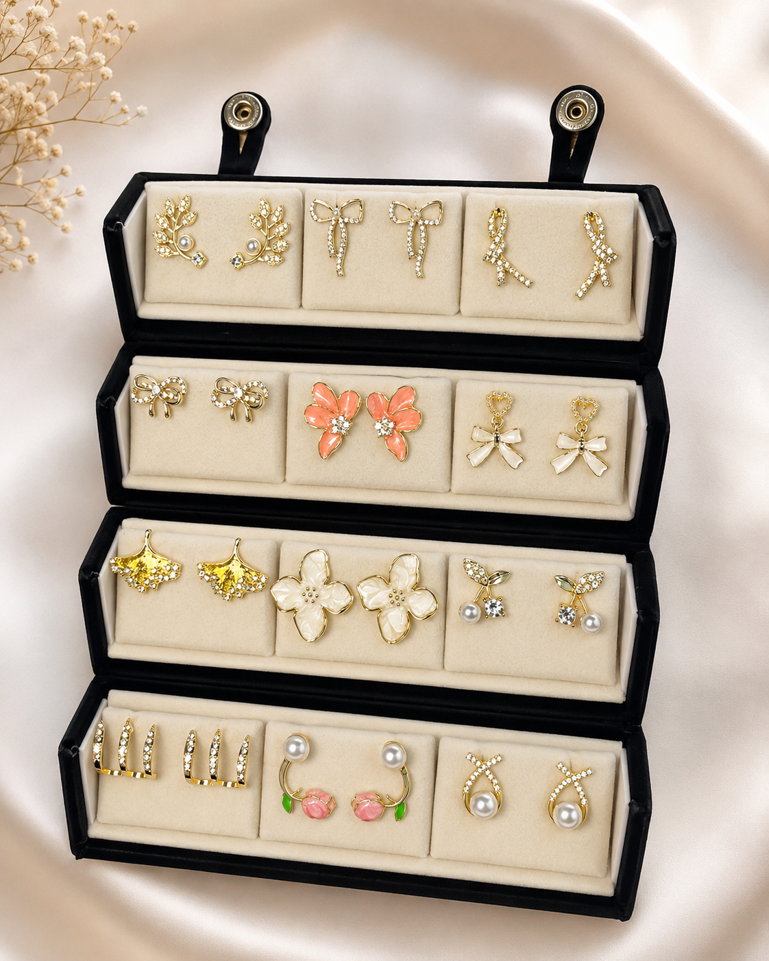 12 pair of trending korean earrings velvet box