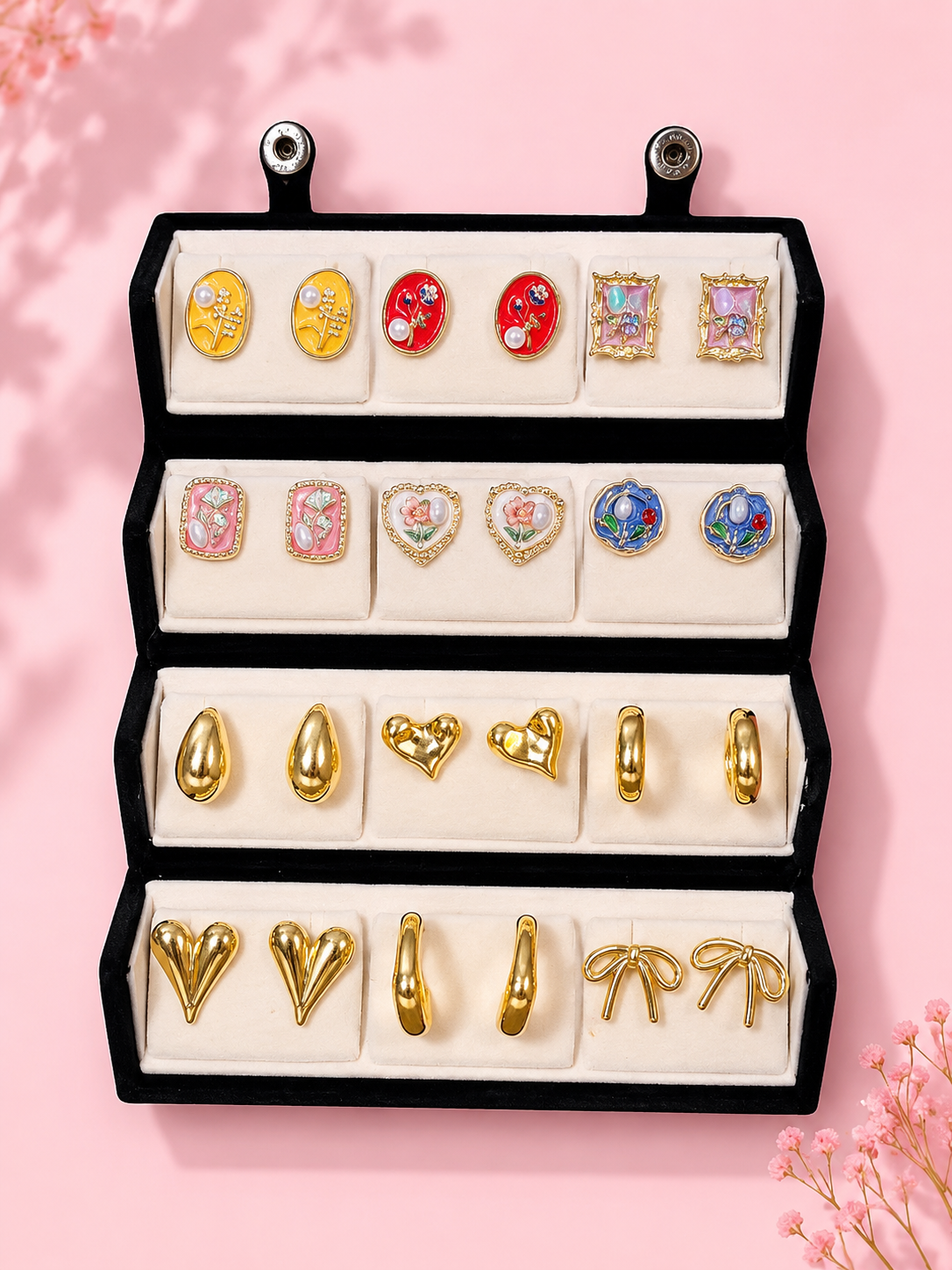 12 pair of trending korean earrings velvet box